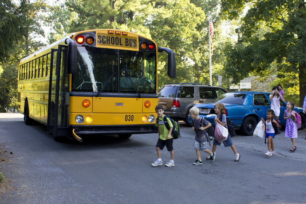 School bus loading students