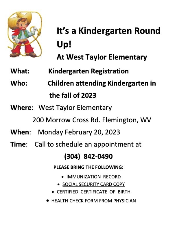 Kindergarten Registration at West Taylor Elementary