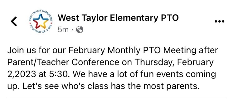 WTES PTO Meeting on 2/2/23 at 5:30 PM